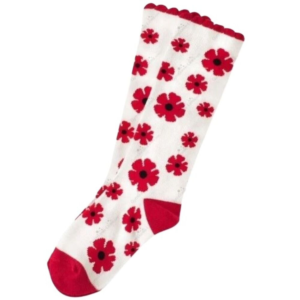 NEW Gymboree kids girls socks 3-4 knee-hi high tall red white Poppy love flower